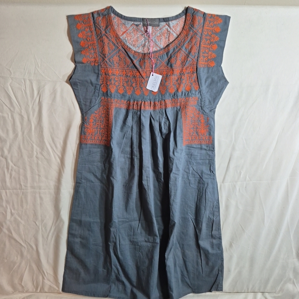Nomadic Embroidered Boho Dress Gray Orange Small NWT Cotton